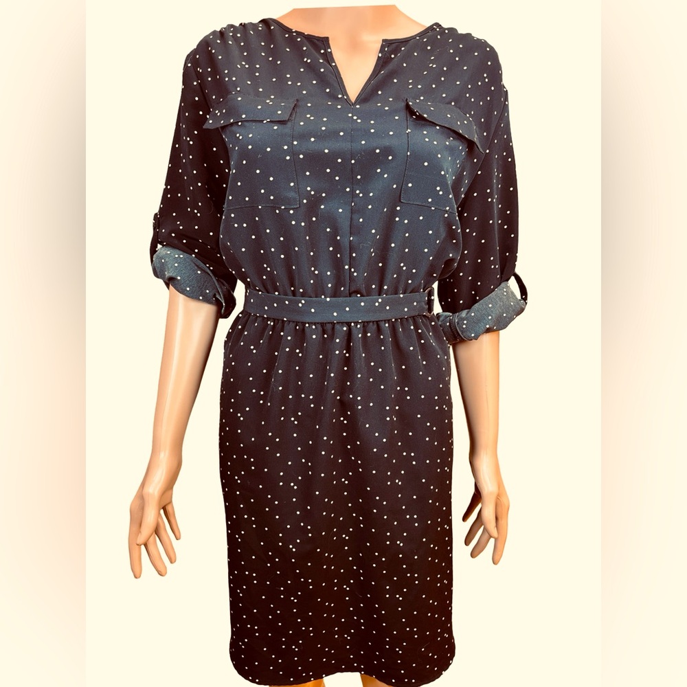 Mossimo Chic Black and White Polka Dot Long Sleeve Dress XL